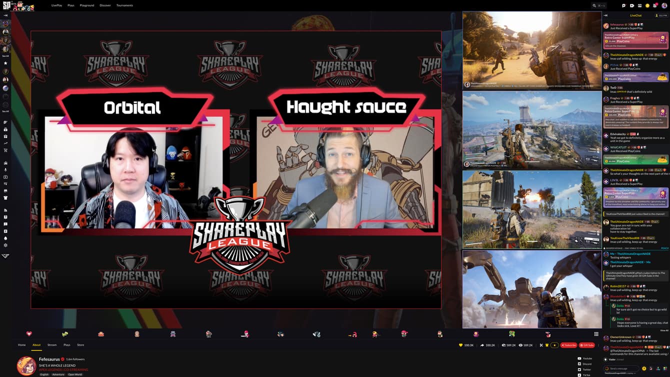 SharePlay co-stream — two creators in one stream